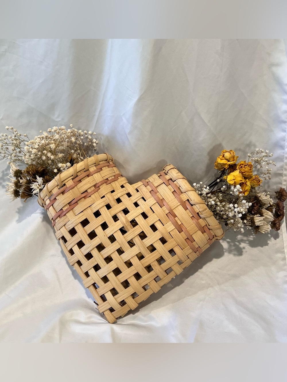 Vintage Woven Heart Wall Basket Double Pocket Cottagecore Decor